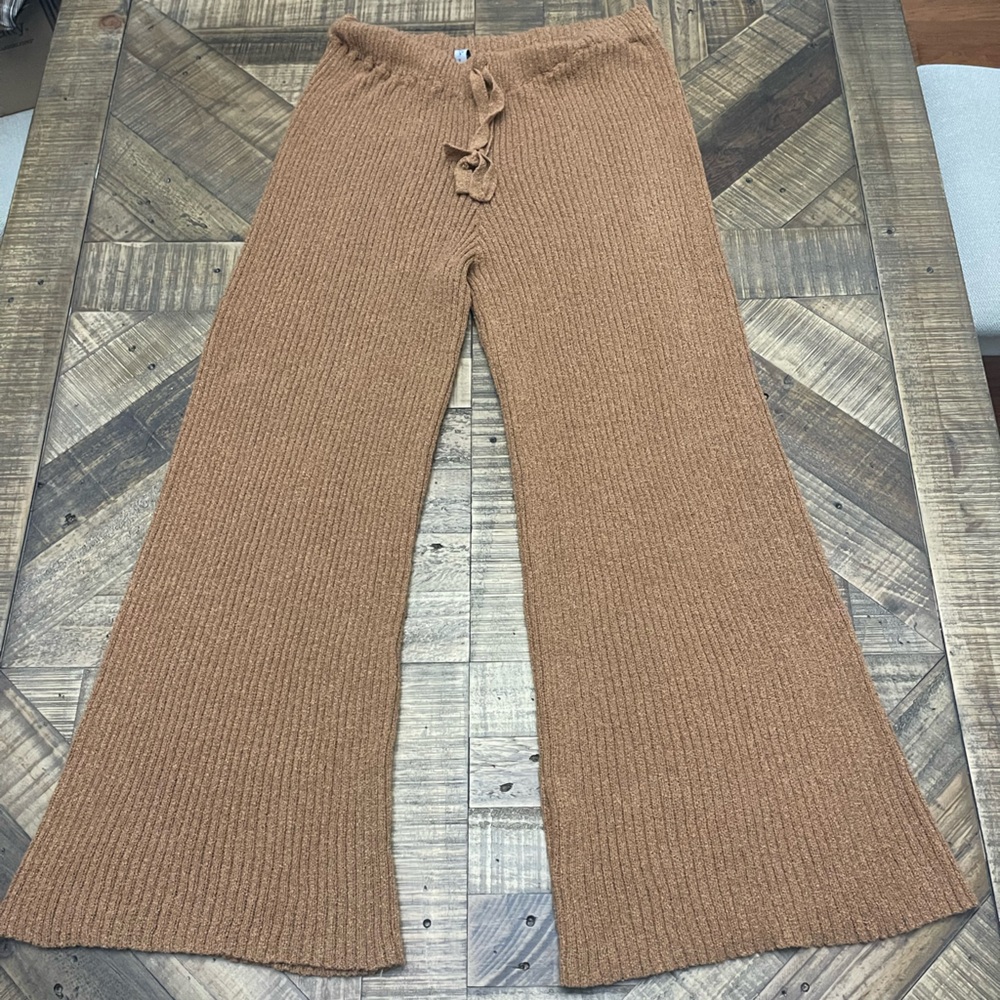 Cozy Casual Wide Leg Knit Pants - Tan
